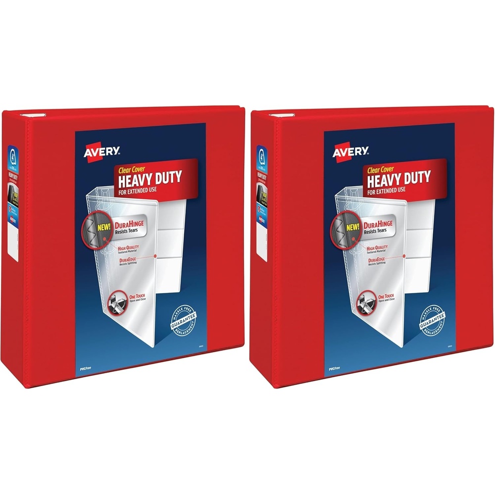 image:imageAvery HeavyDuty View 3 Ring Binder 4 Inch One Touch EZD Rings 45 Inch Spine 1 Red Binder 793264 Pack of 2