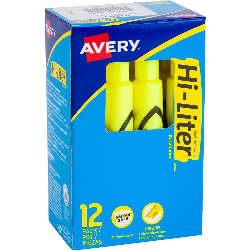 image:imageAvery HiLiter DeskStyle Highlighters Smear Safe Ink Chisel Tip Value Pack 36 Fluorescent Yellow Highlighters 9820812 highlighters