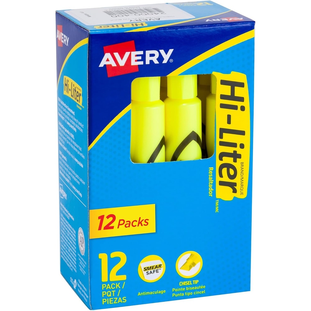 image:imageAvery HiLiter DeskStyle Highlighters Smear Safe Ink Chisel Tip Value Pack 36 Fluorescent Yellow Highlighters 98208144 highlighters