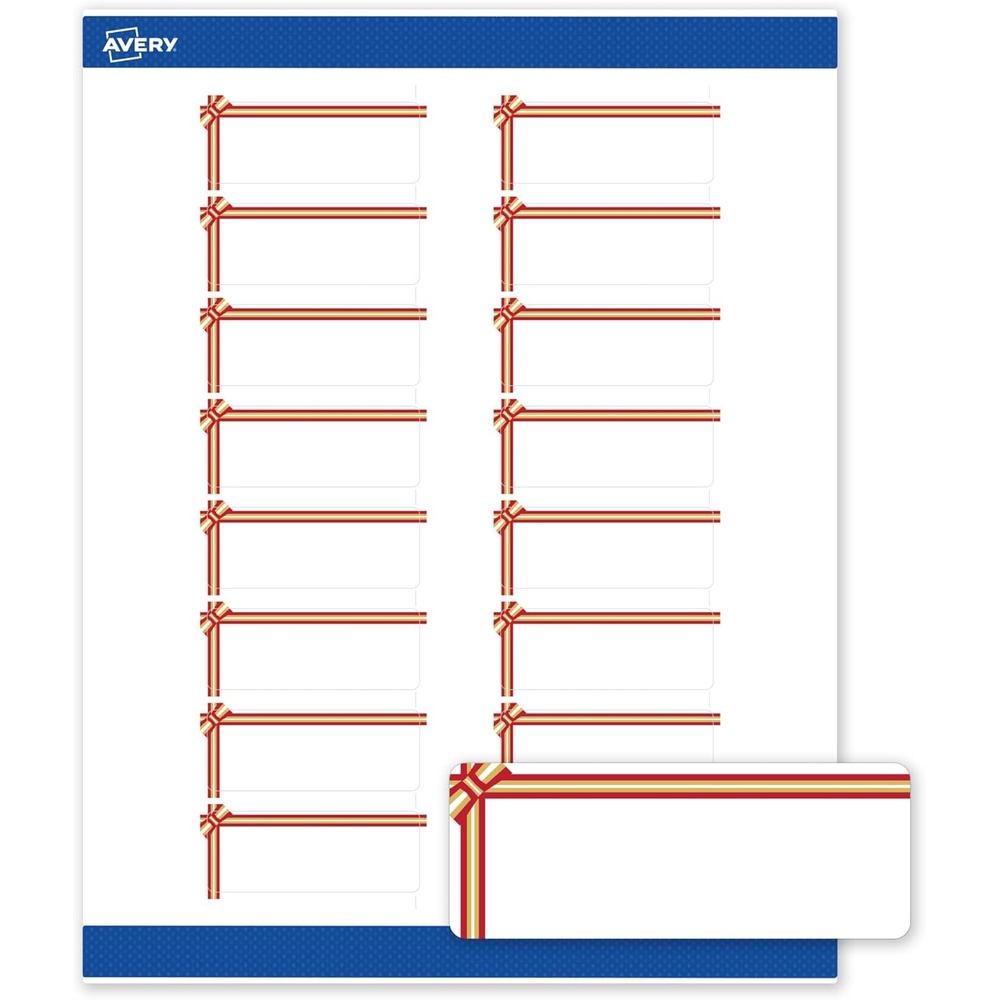 image:imageAvery Printable Christmas Address Labels with Sure Feed Technology Rectangle 1 x 258 PrePrinted Green amp Metallic Gold Border Design Matte White Laser amp Inkjet Compatible 160 TotalRed  Metallic Gold Gift Bow