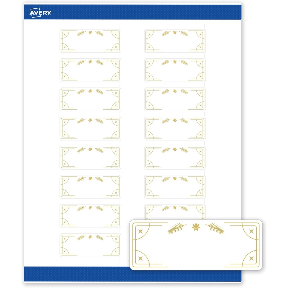 image:imageAvery Printable Christmas Address Labels with Sure Feed Technology Rectangle 1 x 258 PrePrinted Green amp Metallic Gold Border Design Matte White Laser amp Inkjet Compatible 160 TotalMetallic Gold Christmas Trees