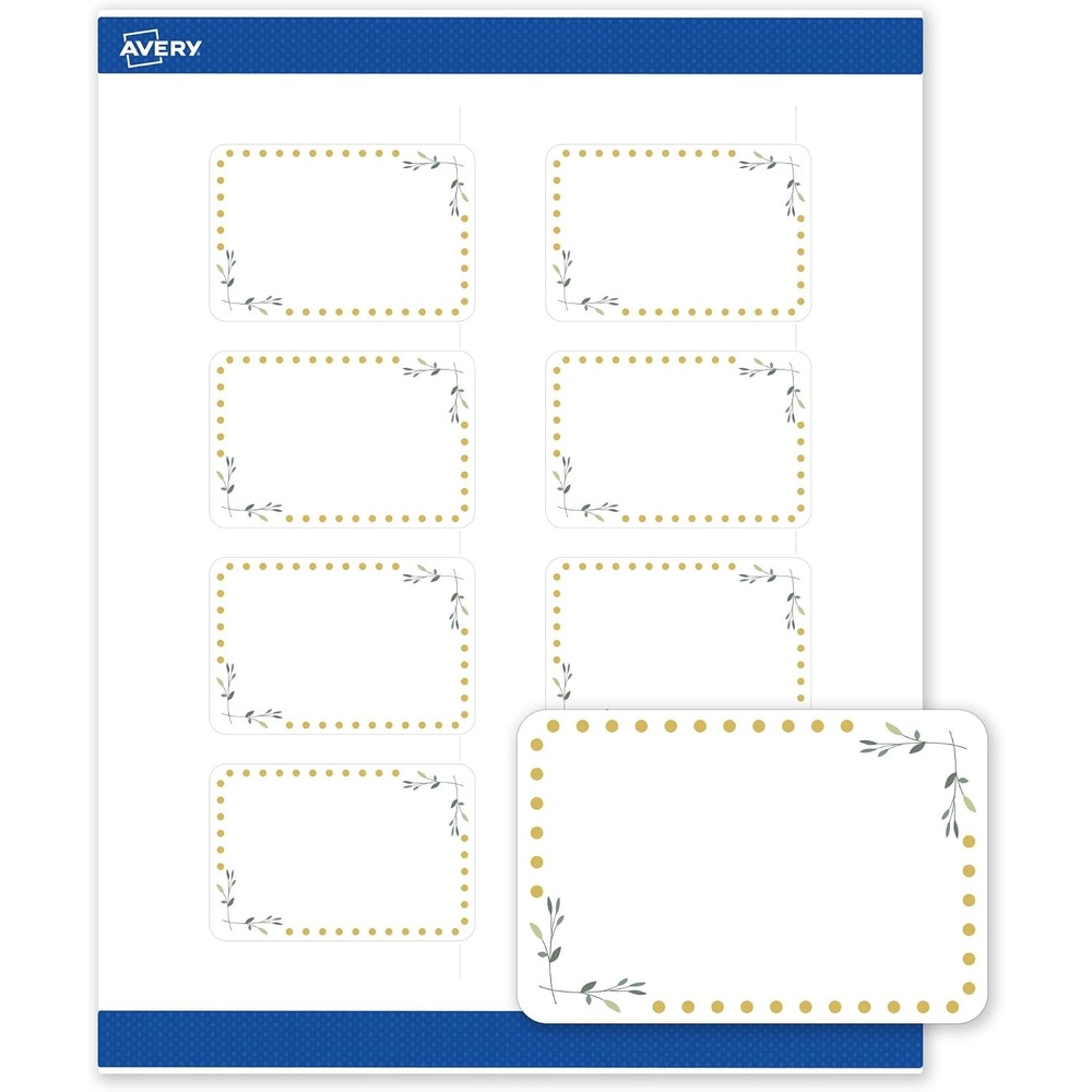 image:imageAvery Printable Rectangle Labels Gold Dots Green Florals 2 x 3 Matte White Rectangle Labels Permanent LaserInkjet 80ct Great for Product MerchandisingGreen Florals With Gold Dots