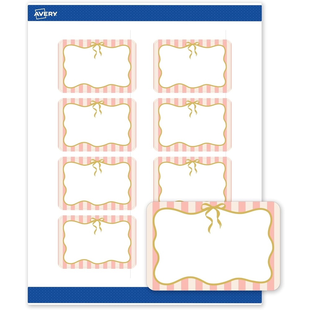 image:imageAvery Printable Rectangle Labels Gold Dots Green Florals 2 x 3 Matte White Rectangle Labels Permanent LaserInkjet 80ct Great for Product MerchandisingPink Stripes With Metallic Gold Bow