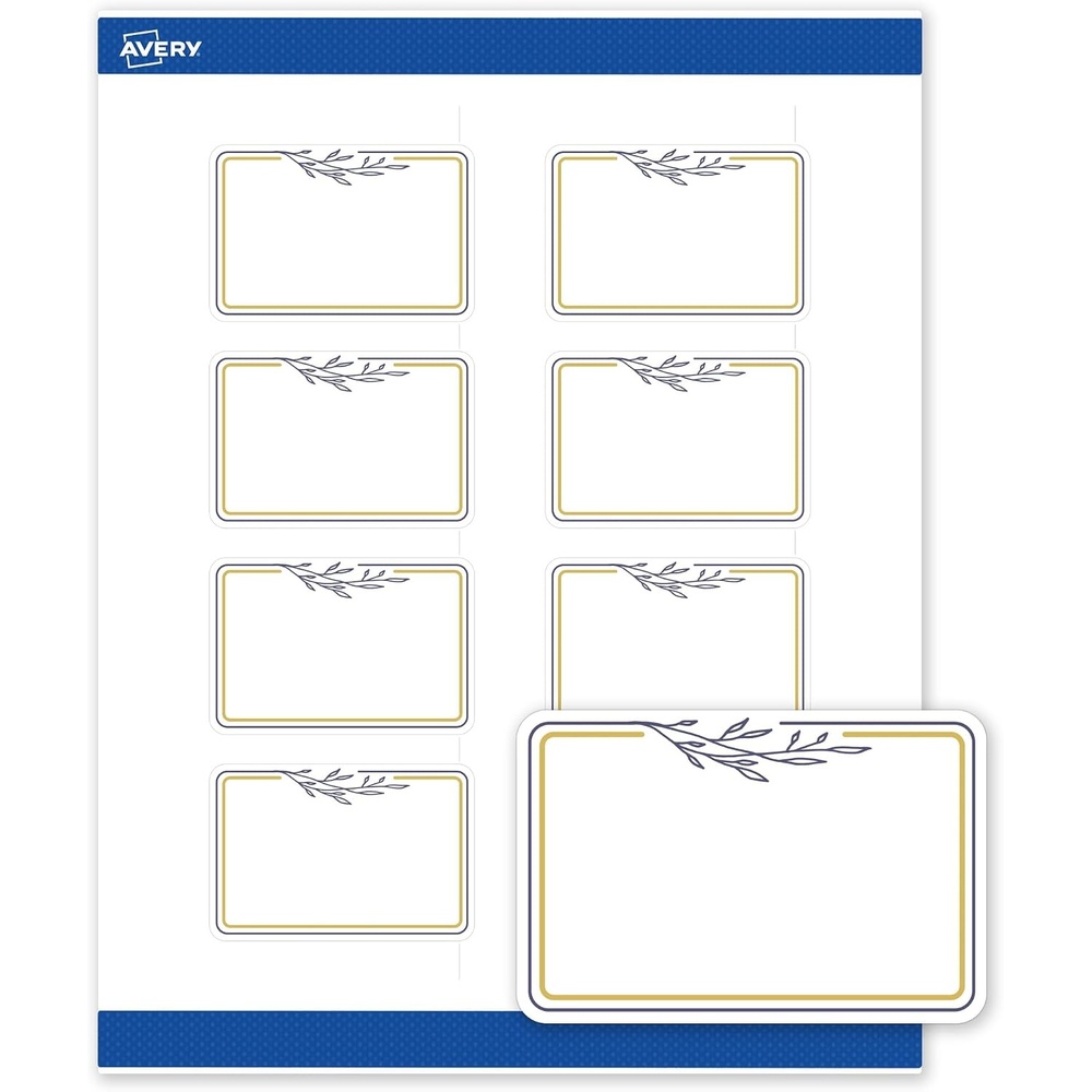 image:imageAvery Printable Rectangle Labels Gold Dots Green Florals 2 x 3 Matte White Rectangle Labels Permanent LaserInkjet 80ct Great for Product MerchandisingGold  Navy Border With Florals