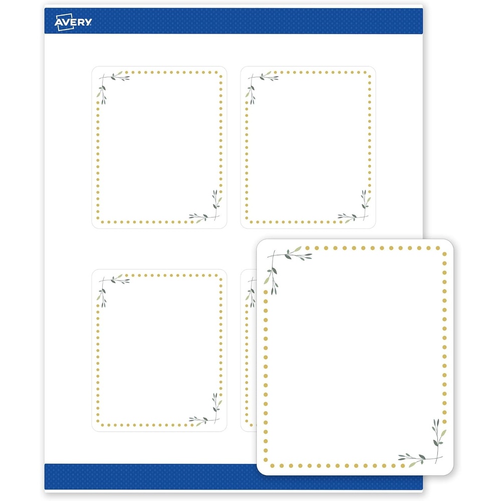 image:imageAvery Printable Rectangle Labels Gold Double Border Florals 4 x 313 Matte White Rectangle Labels Permanent LaserInkjet 40ct Great for Product MerchandisingGreen Florals With Gold Dots