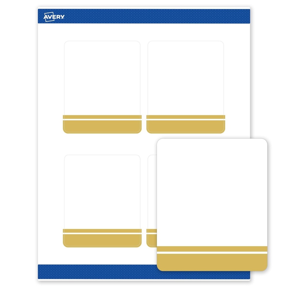 image:imageAvery Printable Rectangle Labels Gold DoubleDipped Edge 4 x 313 Matte White Rectangle Labels Permanent LaserInkjet 40ct Great for Product MerchandisingDouble Dipped Gold Edge