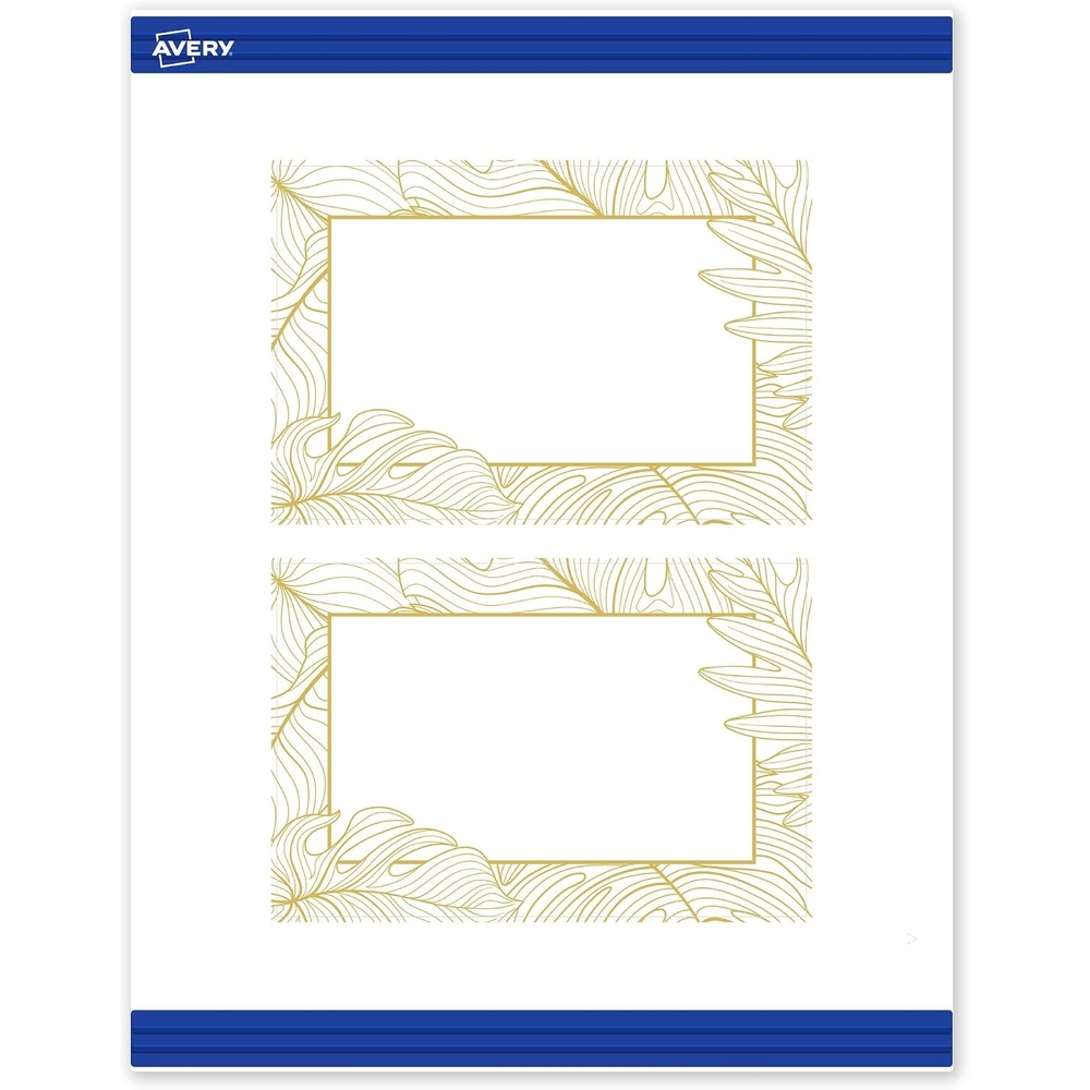 image:imageAvery Printable Rectangle Postcards Gold MultiLined Border 4 x 6 Matte White LaserInkjet 20ct Great for PostcardsGold Monstera Leaves