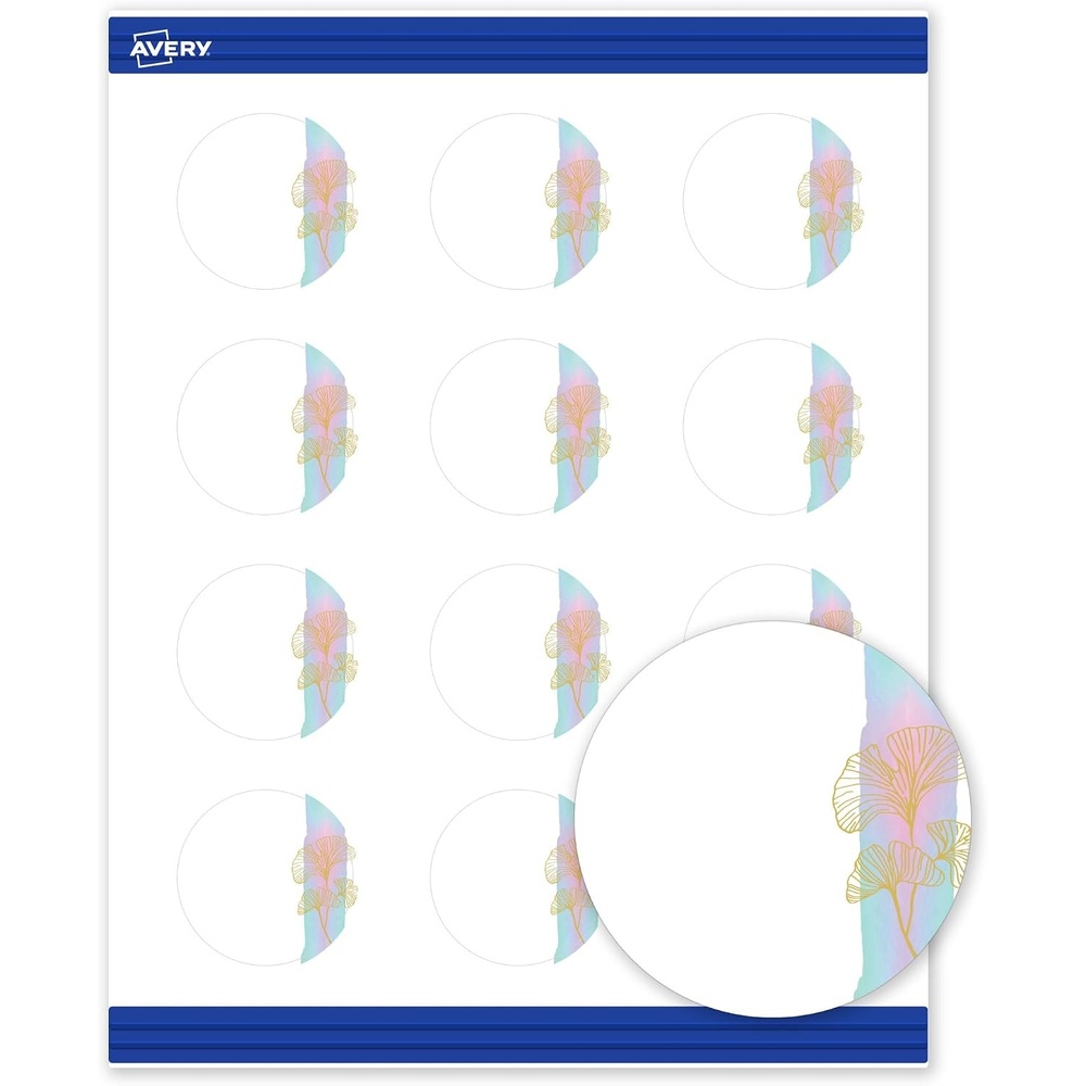 image:imageAvery Printable Round Cards Sure Feed Technology 2 Diameter Matte White with Blue Border Gold Dots Design Laser amp Inkjet Compatible 120 Total Great for Branding Weddings and MoreWatercolors with Gold Ginkgo Leaves