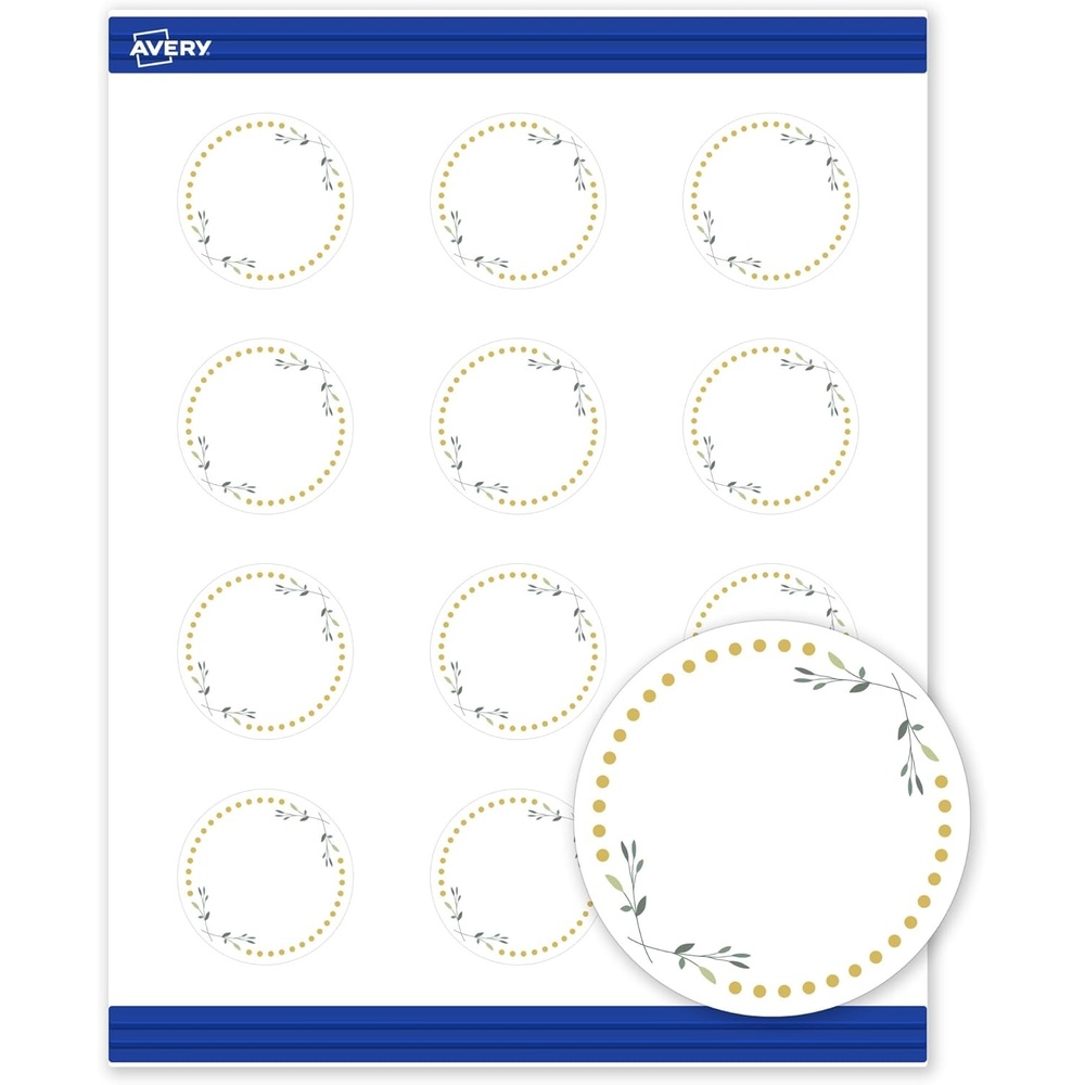 image:imageAvery Printable Round Cards Sure Feed Technology 2 Diameter Matte White with Blue Border Gold Dots Design Laser amp Inkjet Compatible 120 Total Great for Branding Weddings and MoreGreen Florals with Gold Dots