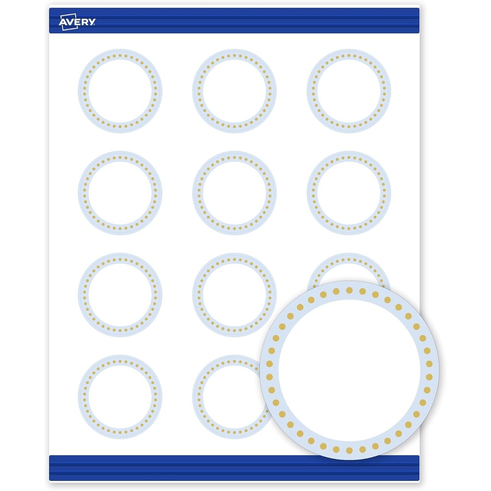 image:imageAvery Printable Round Cards Sure Feed Technology 2 Diameter Matte White with Blue Border Gold Dots Design Laser amp Inkjet Compatible 120 Total Great for Branding Weddings and MoreBlue Border with Gold Dots