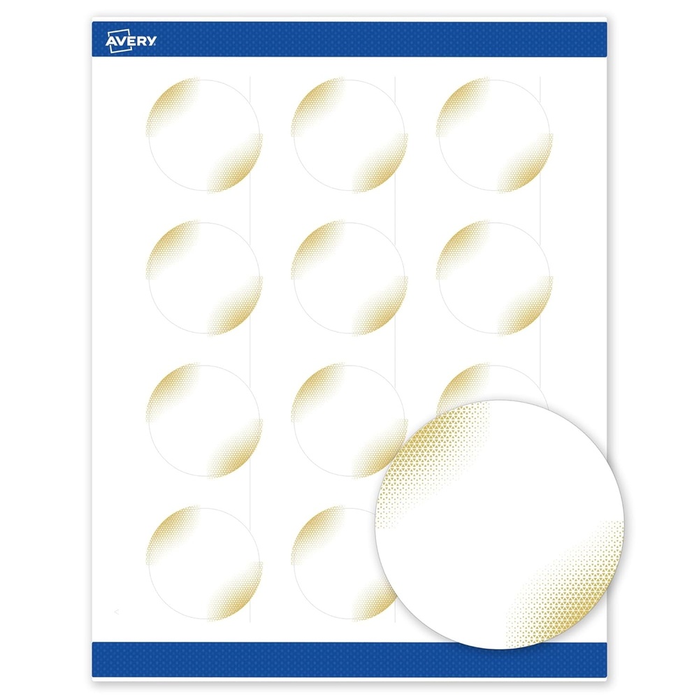 image:imageAvery Printable Round Labels Sure Feed Technology Gold Dots Edge Design 2 Diameter Matte White Permanent Labels LaserInkjet 120 Total Great for Product MerchandisingGold Blush
