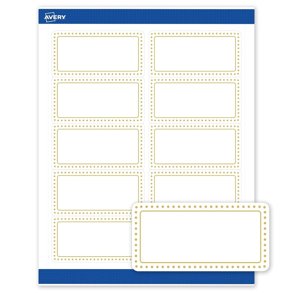 image:imageAvery Printable Shipping Labels 2 x 4 Matte White with Gold Border Gold Dots Design Permanent Adhesive Laser amp Inkjet Compatible 10 Total Great for Shipping Branding and WeddingsGold Border With Gold Dots