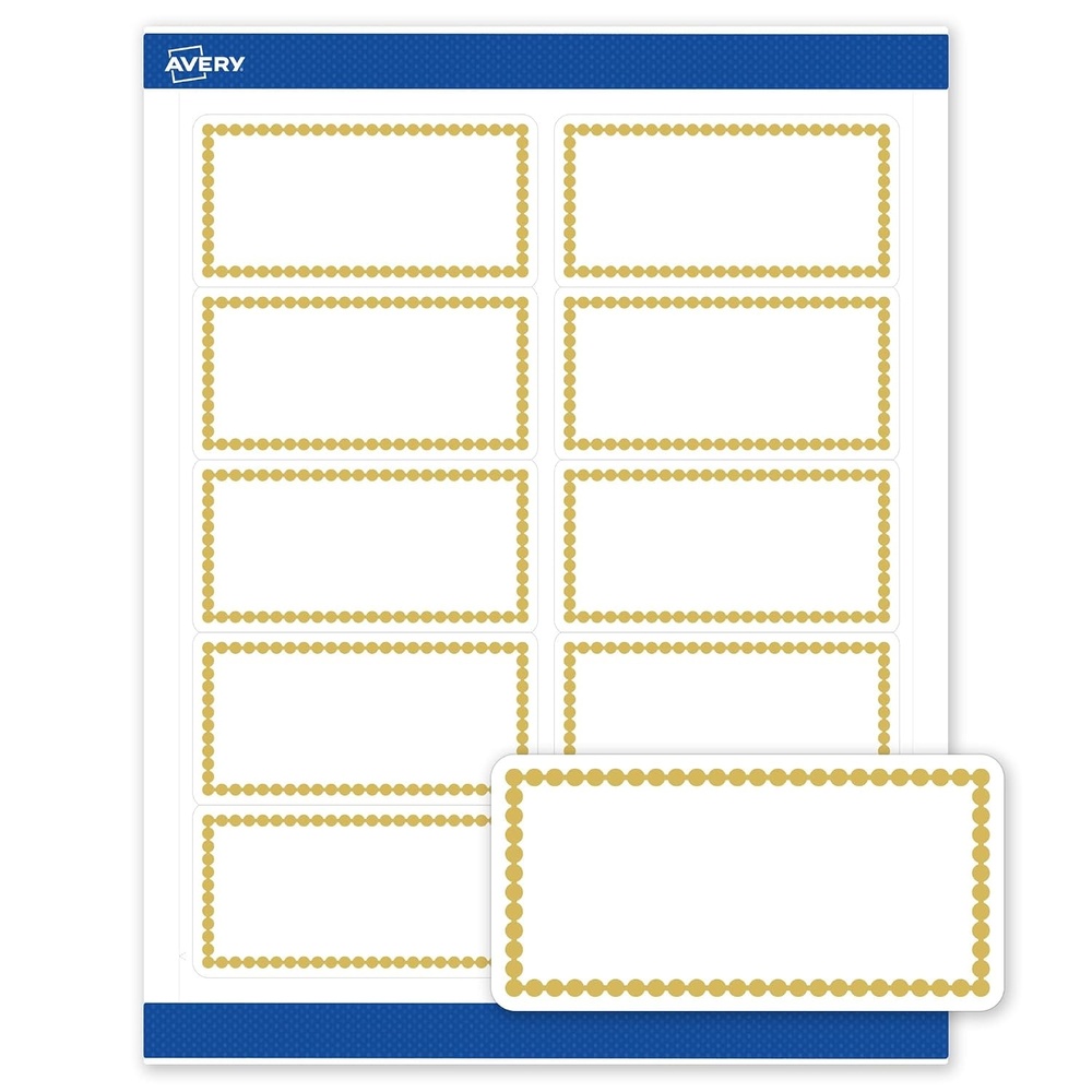 image:imageAvery Printable Shipping Labels 2 x 4 Matte White with Gold Border Gold Dots Design Permanent Adhesive Laser amp Inkjet Compatible 10 Total Great for Shipping Branding and WeddingsGold Beads