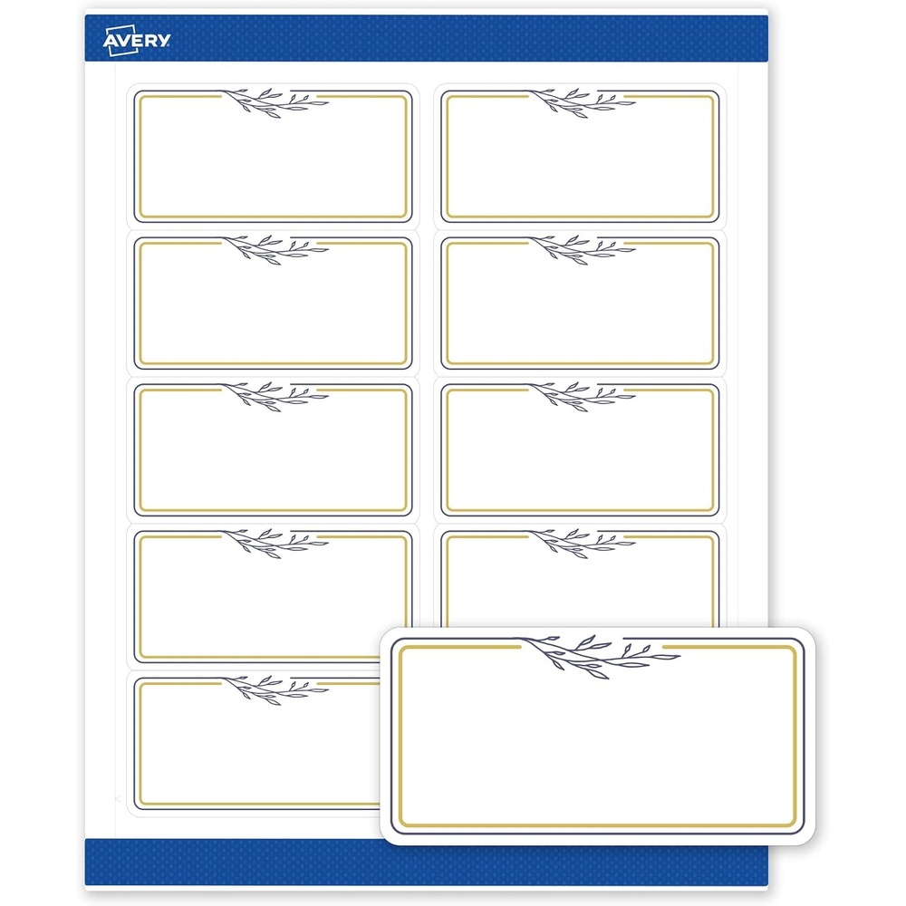 image:imageAvery Printable Shipping Labels 2 x 4 Matte White with Gold Dots Green Florals Design Permanent Adhesive Laser amp Inkjet Compatible 10 Total Great for Shipping Branding and WeddingsGold  Navy Border With Florals