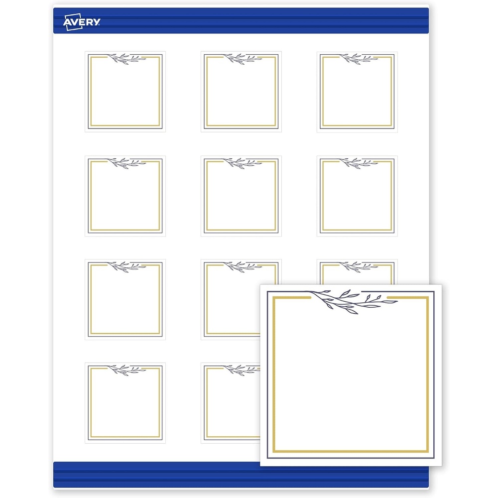 image:imageAvery Printable Square Cards Gold Dots Green Florals 2 x 2 Matte White Square Cards LaserInkjet 120ct Great for Business PromotionGold  Navy Border with Florals
