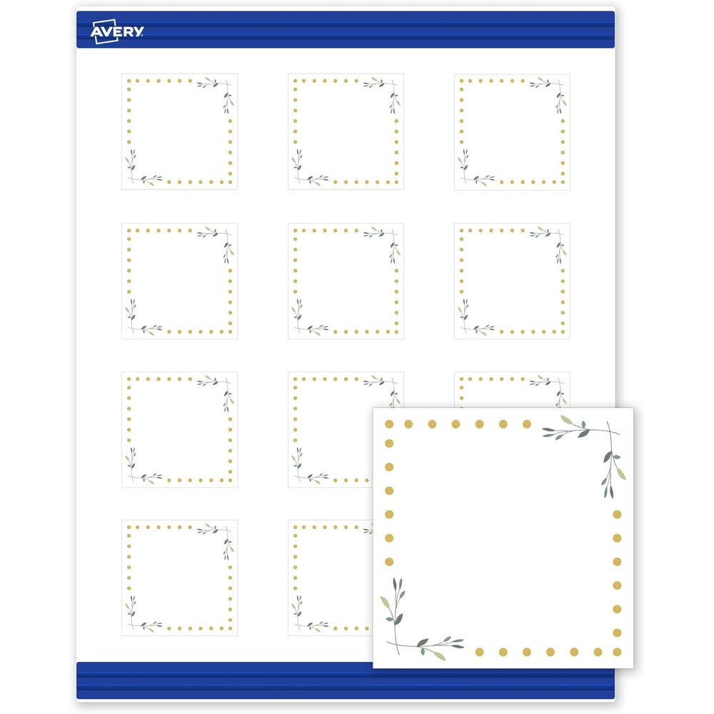 image:imageAvery Printable Square Cards Gold Dots Green Florals 2 x 2 Matte White Square Cards LaserInkjet 120ct Great for Business PromotionGreen Florals with Gold Dots