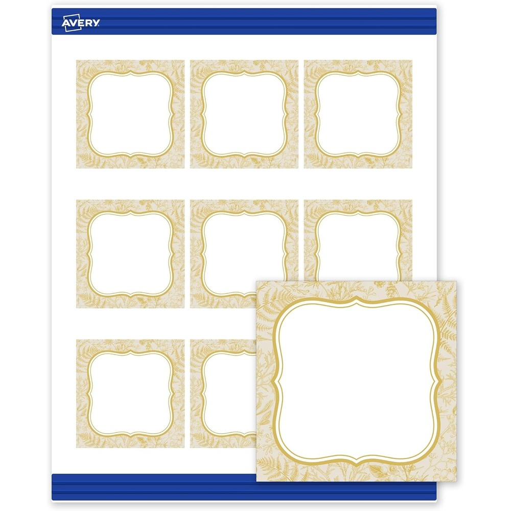 image:imageAvery Printable Square Cards Gold Edge Dots 25 x 25 Matte White Square Cards LaserInkjet 90ct Great for Business PromotionFlourished Metallic Gold Florals