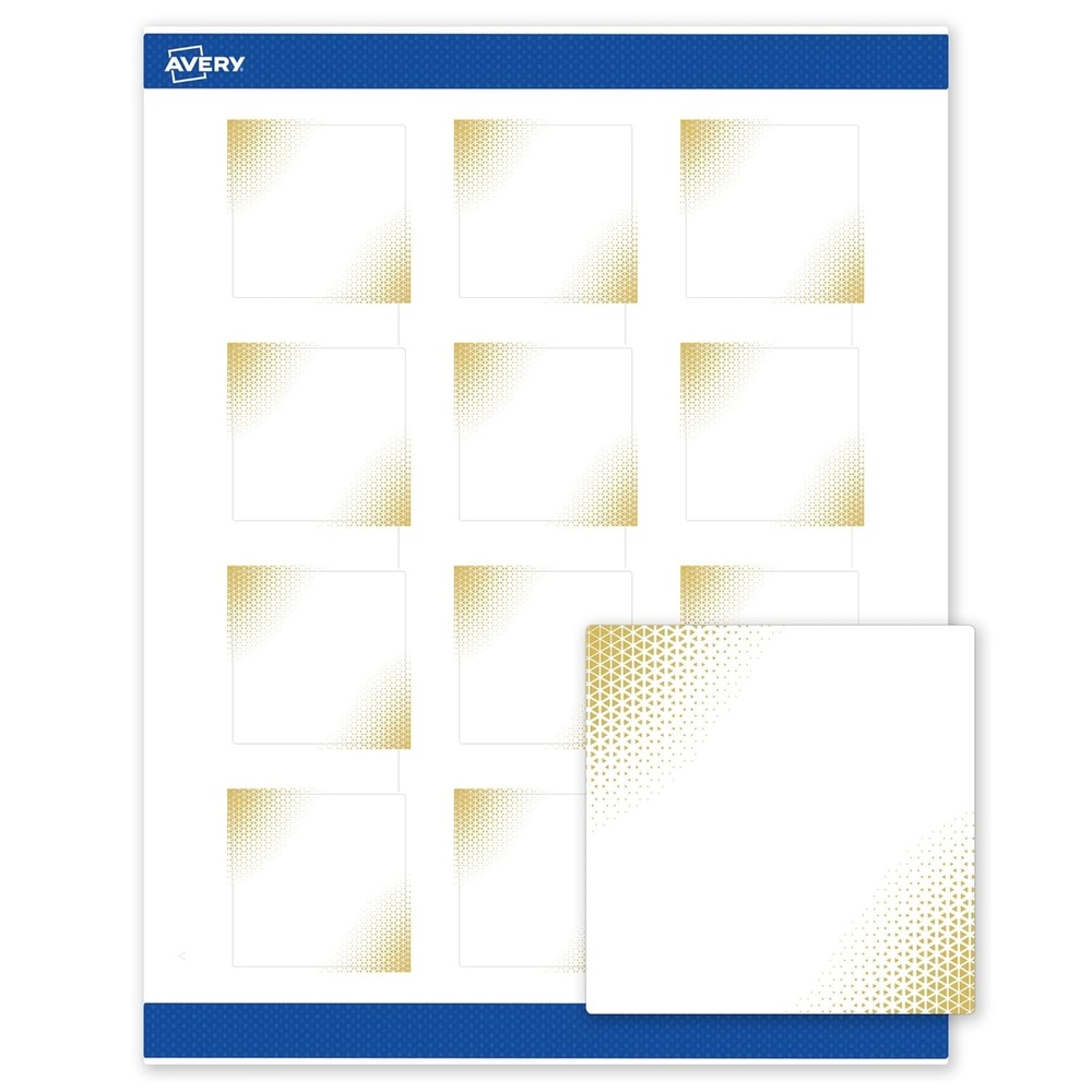 image:imageAvery Printable Square Labels Gold Border Gold Dots 2 x 2 Matte White Square Labels Permanent LaserInkjet 120ct Great for Product MerchandisingGold Blush
