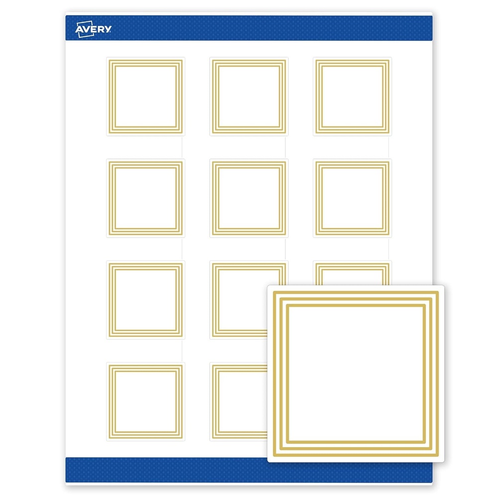 image:imageAvery Printable Square Labels Gold Border Gold Dots 2 x 2 Matte White Square Labels Permanent LaserInkjet 120ct Great for Product MerchandisingMultilined Gold Border