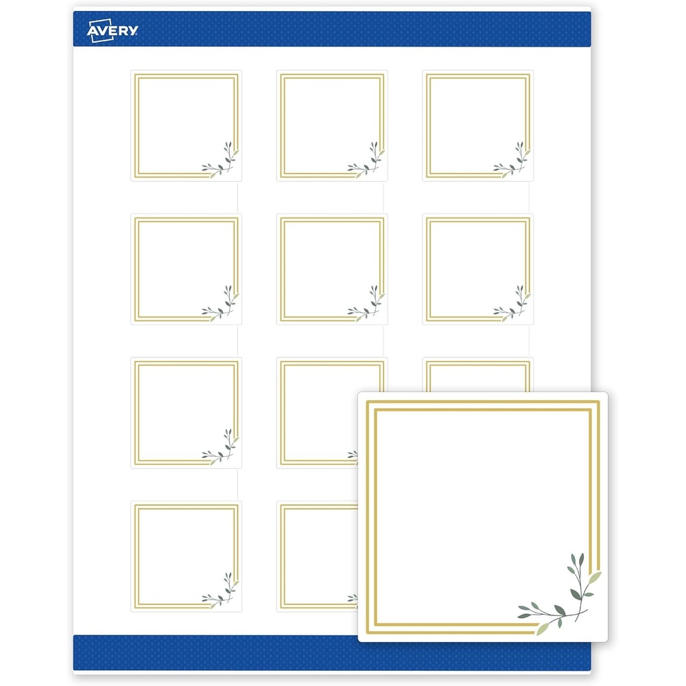 image:imageAvery Printable Square Labels Gold amp Navy Border Florals 2 x 2 Matte White Square Labels Permanent LaserInkjet 120ct Great for Product MerchandisingDouble Gold Border With Florals
