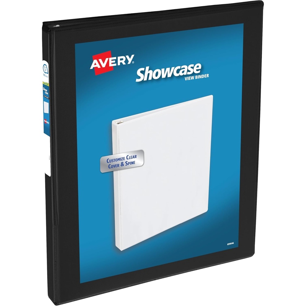 image:imageAvery Showcase Standard View 3 Ring Binder 05 Slant Rings 135Sheet Capacity 07 Inch Wide Spine 1 Black Binder Ideal for Lightweight Organization and Occasional Referencing 1955005