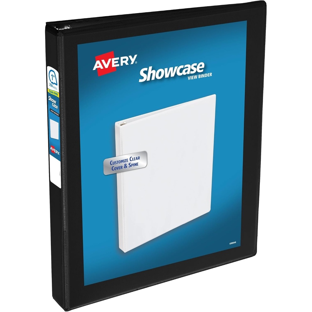 image:imageAvery Showcase Standard View 3 Ring Binder 1 Slant Rings 250Sheet Capacity 14 Inch Wide Spine 1 Black Binder Ideal for Lightweight Organization and Occasional Referencing 196001