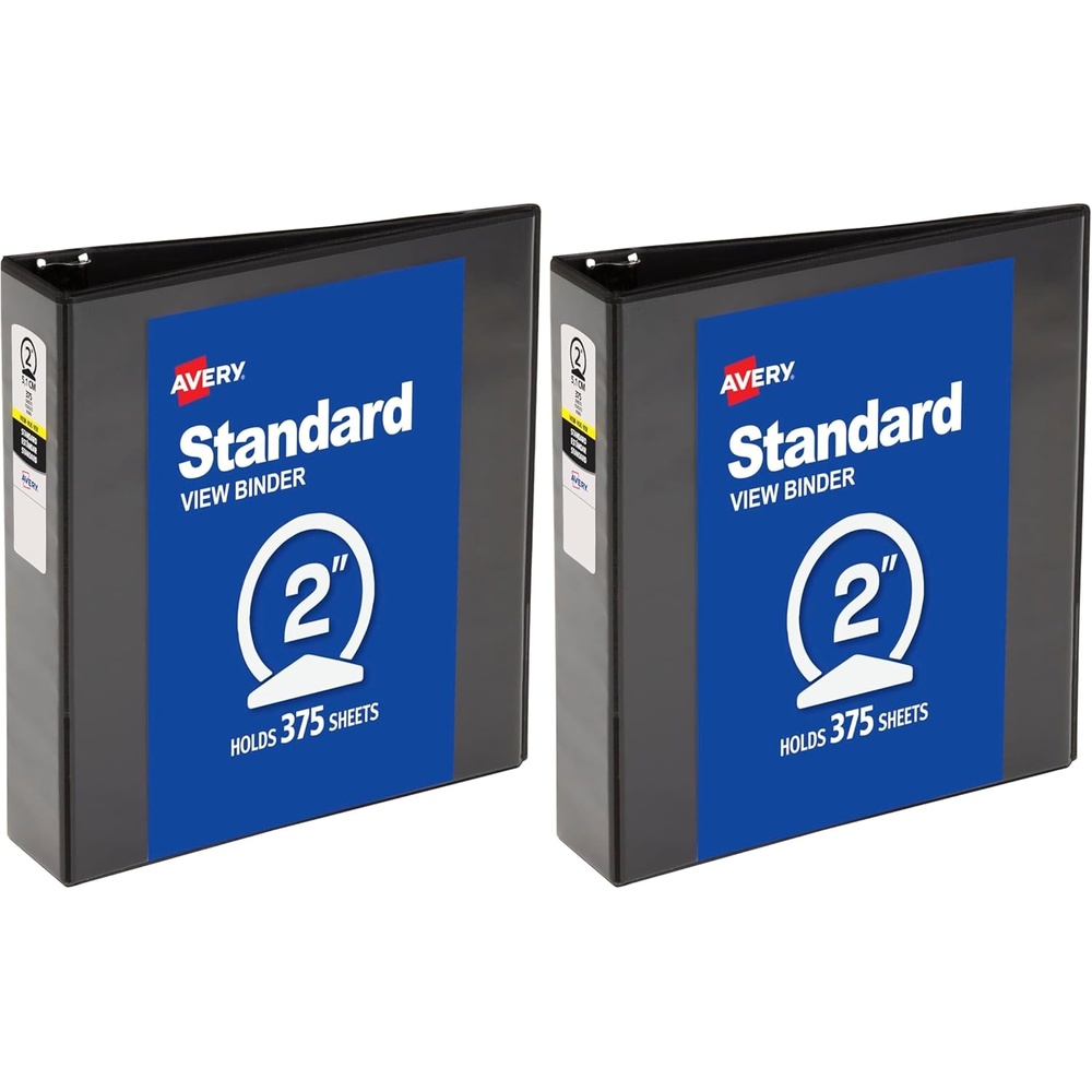 image:imageAvery Standard View 3 Ring Binder 2 Round Rings 375Sheet Capacity 28 Inch Wide Spine 1 Black Binder Ideal for Lightweight Organization and Occasional Referencing 057302 Pack of 2
