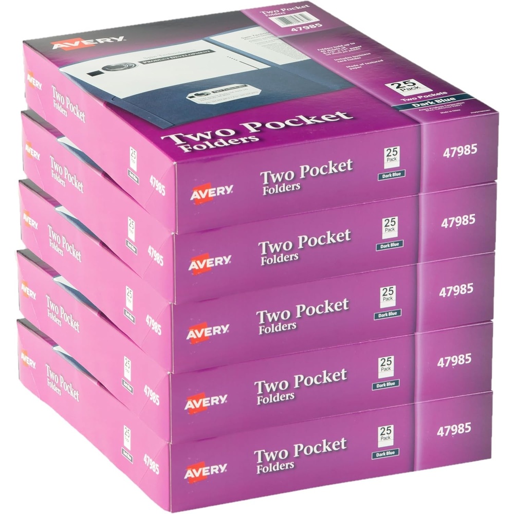 image:imageAvery Two Pocket Folders Holds up to 40 Sheets Business Card Slot Ideal for Portfolios Presentations and School Dark Blue Box of 25 47985125 folders