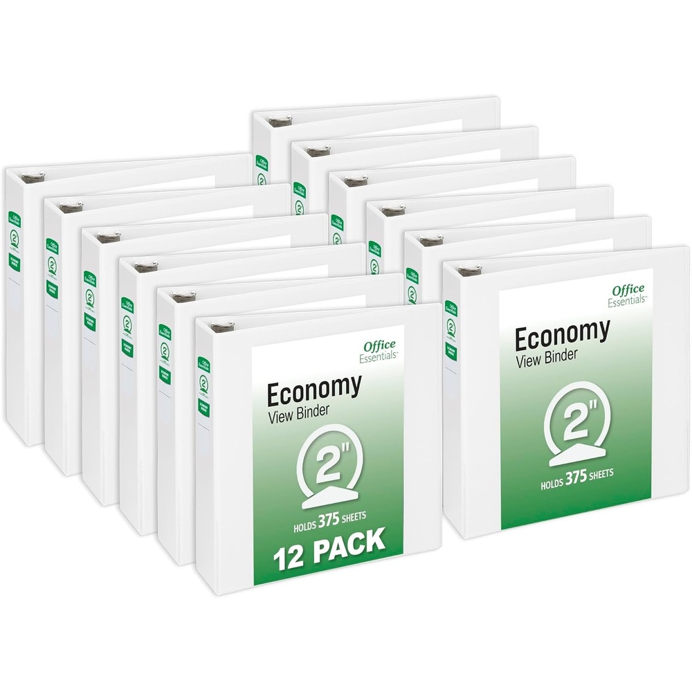 image:imageOffice Essentials Economy View 3 Ring Binders 15 Round Rings 21 Spine 275Sheet Capacity White Binders 12Pack of 034262