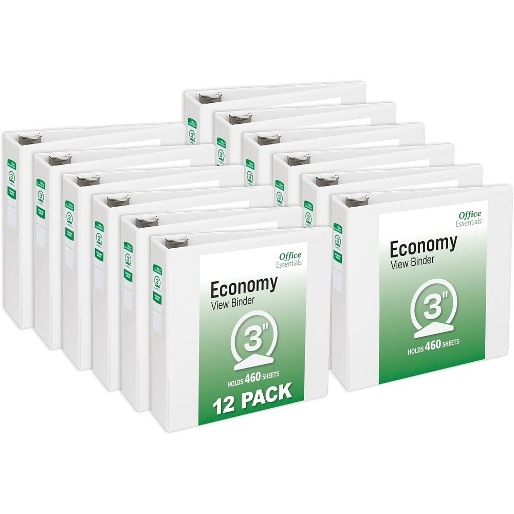 image:imageOffice Essentials Economy View 3 Ring Binders 15 Round Rings 21 Spine 275Sheet Capacity White Binders 12Pack of 034263