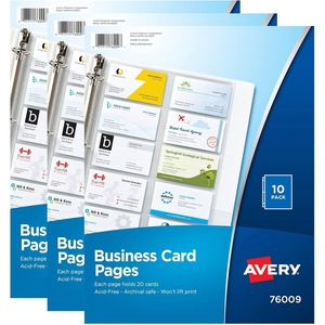 Avery Clear Business Card Organizer Pages for 3 Ring Binders, 10 Per Pack, 3-Pack, Holds 600 Cards Total (78723)(0)