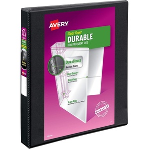 Avery Durable Clear View 3 Ring Binders, 1 Inch EZD Rings, 1 Black Binder (09300)