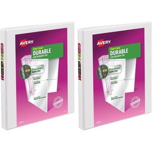 Avery Durable View 3 Ring Binder, 0.5″ Slant Rings, 135-Sheet Capacity, 0.7 Inch Wide Spine, Great for Home, School Supplies, Office, or Organization Needs, 1 White Binder (17002)(0.5″ (Pack of 2))