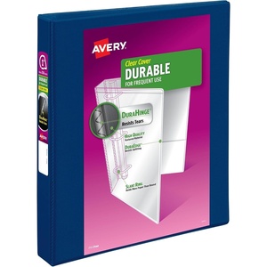 Avery Durable View 3 Ring Binder, 1 Inch Slant Rings, 250-Sheet Capacity, DuraHinge, 1.4 Inch Wide Spine, Customizable Clear Covers and Spine, 1 Dark Blue Binder (17014)(1″ (Pack of 12))