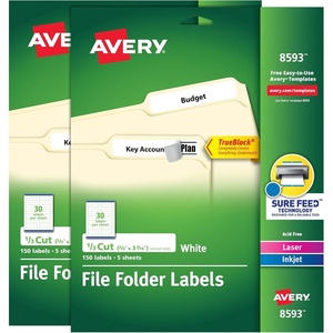 Avery File Folder Labels with TrueBlock Technology, Permanent Adhesive, 2/3″ x 3-7/16″, Laser/Inkjet, 2-Pack, 300 Labels Total (28593)(File Folder Labels)