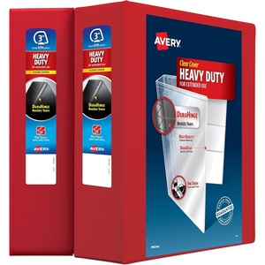 Avery Heavy-Duty Clear View 3 Ring Binders, 3 Inch EZD Rings, 2-Pack of Red Binders (39701)(Red)