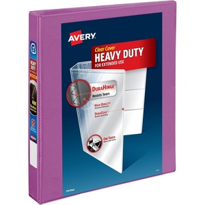 Avery Heavy-Duty View 3 Ring Binder, 1 Inch One Touch Slant Rings, 250-Sheet Capacity, DuraHinge, 1.4 Inch Wide Spine, Customizable Clear Cover and Spine, 1 Orchid Purple Binder (79449)