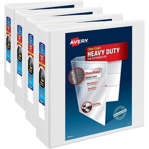 Avery Heavy-Duty View 3 Ring Binder, 1.5″ One Touch Slant Rings, Holds 8.5″ x 11″ Paper, 1 White Binder (05404)(3″ (Pack of 4))