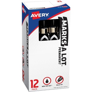Avery Marks-A-Lot Permanent Markers, Large Desk-Style Size, Bullet Tip, Water and Wear Resistant, 12 Black Markers (24878)