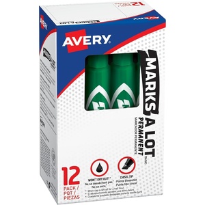 Avery Marks-A-Lot Permanent Markers, Regular Desk-Style Size, Chisel Tip, Water and Wear Resistant, 12 Green Markers (07885)(Green)
