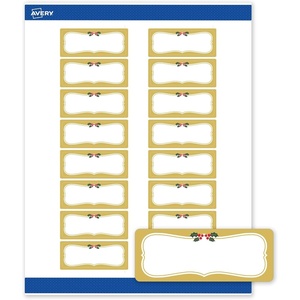 Avery Printable Christmas Address Labels with Sure Feed Technology, Rectangle, 1″ x 2-5/8″, Pre-Printed Green & Metallic Gold Border Design, Matte White, Laser & Inkjet Compatible, 160 Total(Metallic Gold Frame W/ Holly Berries)