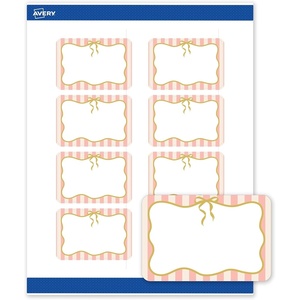 Avery Printable Rectangle Labels, Gold Dots, Green Florals, 2″ x 3″, Matte White Rectangle Labels, Permanent, Laser/Inkjet, 80ct, Great for Product Merchandising(Pink Stripes With Metallic Gold Bow)