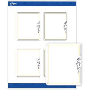 Avery Printable Rectangle Labels, Gold Double Border, Florals, 4″ x 3-1/3″, Matte White Rectangle Labels, Permanent, Laser/Inkjet, 40ct, Great for Product Merchandising(Gold & Navy Border With Florals)