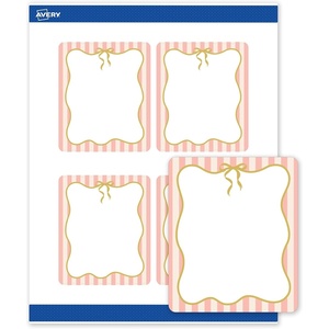 Avery Printable Rectangle Labels, Gold Double Border, Florals, 4″ x 3-1/3″, Matte White Rectangle Labels, Permanent, Laser/Inkjet, 40ct, Great for Product Merchandising(Pink Stripes With Metallic Gold Bow)