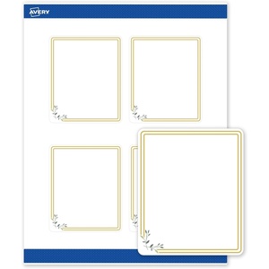 Avery Printable Rectangle Labels, Gold Double Border, Florals, 4″ x 3-1/3″, Matte White Rectangle Labels, Permanent, Laser/Inkjet, 40ct, Great for Product Merchandising(Double Gold Border With Florals)