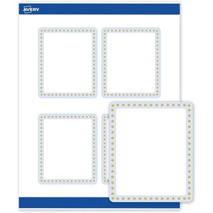 Avery Printable Rectangle Labels, Gold Double Border, Florals, 4″ x 3-1/3″, Matte White Rectangle Labels, Permanent, Laser/Inkjet, 40ct, Great for Product Merchandising(Blue Border With Gold Dots)