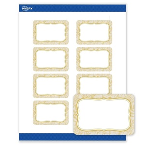 Avery Printable Rectangle Labels, Gold Double-Dipped Edge, 2″ x 3″, Matte White Rectangle Labels, Permanent, Laser/Inkjet, 80ct, Great for Product Merchandising(Flourished Metallic Gold Florals)