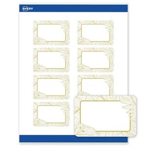 Avery Printable Rectangle Labels, Gold Double-Dipped Edge, 2″ x 3″, Matte White Rectangle Labels, Permanent, Laser/Inkjet, 80ct, Great for Product Merchandising(Gold Monstera Leaves)