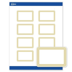 Avery Printable Rectangle Labels, Gold Double-Dipped Edge, 2″ x 3″, Matte White Rectangle Labels, Permanent, Laser/Inkjet, 80ct, Great for Product Merchandising(Multi-lined Gold Border)