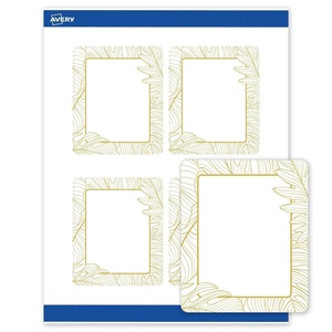 Avery Printable Rectangle Labels, Gold Double-Dipped Edge, 4″ x 3-1/3″, Matte White Rectangle Labels, Permanent, Laser/Inkjet, 40ct, Great for Product Merchandising(Gold Monstera Leaves)